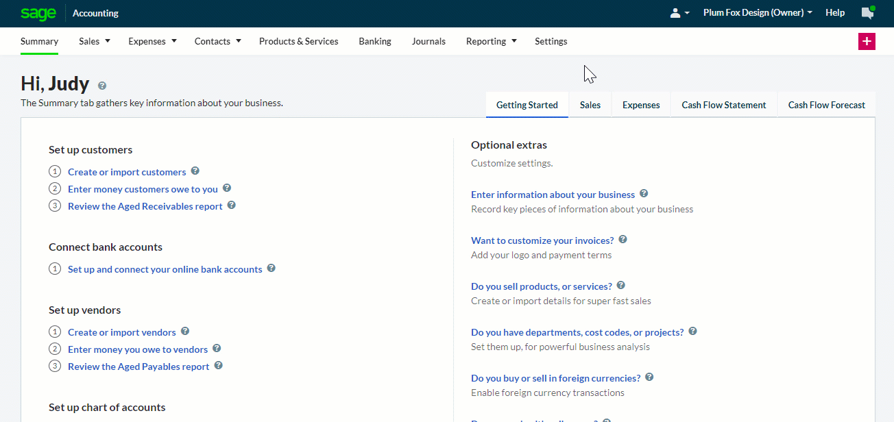 animation of how to access the import chart of accounts feature